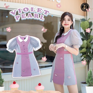 BLT BRAND การันตีเสื้อผ้าแบรนด์แท้ มินิเดรสสีชมพูเทาผ้าซีฟอง ไม่คันแน่นอน VIOLET PEARL