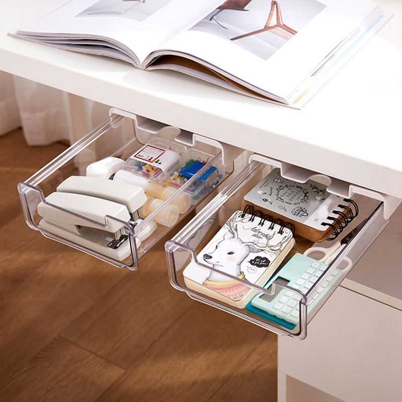 2 Pcs Drawer-Type Under-Desk Storage Box Self-Adhesive Drawer Stand ...