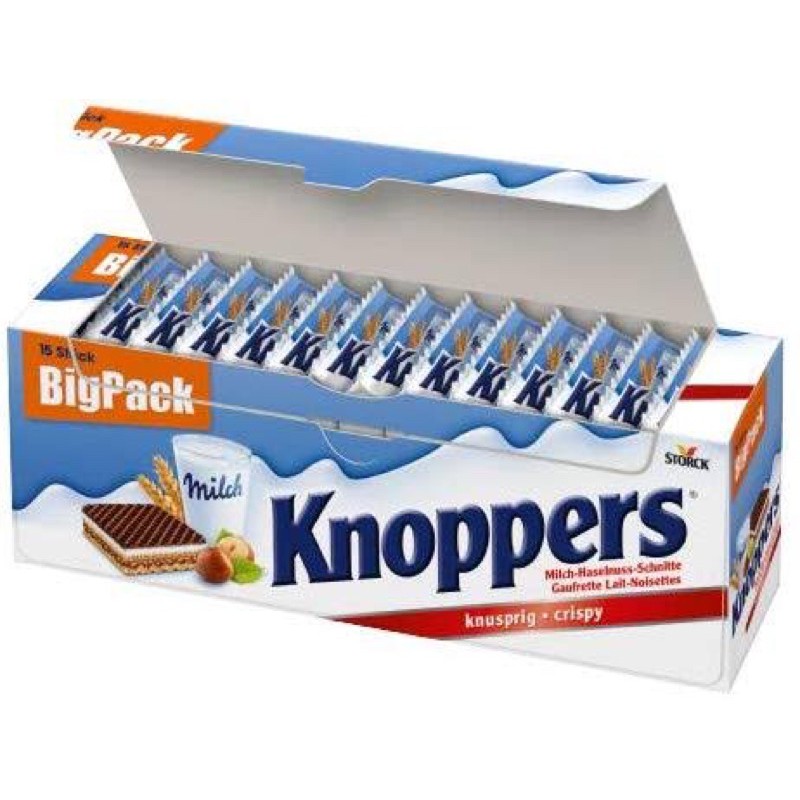 knoppers เวเฟอร์เคลือบช๊อคโกแลตและนม 3 ชั้นจากเยอรมัน หมดอายุ 01/09/25