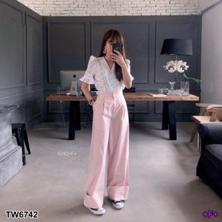 TwinsShopVip💗พร้อมส่ง TW6742 Set 2 ชิ้น เสื้อลูกไม้คอวี