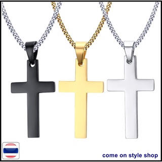 สร้อยคอไม้กางเขน อัลลอย สีทอง เงิน ดำ คุณภาพดี Necklace stainless steel cross pendant link