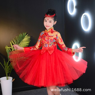 พร้อมส่งในไทย #ชุดสีแดง #ชุดตรุษจีน #ชุดเดรสกระโปรง #ชุดเด็กออกงาน #ชุดเดรสแดง #ชุดกระโปรงแดง #ชุดจีนเด็ก (0016)