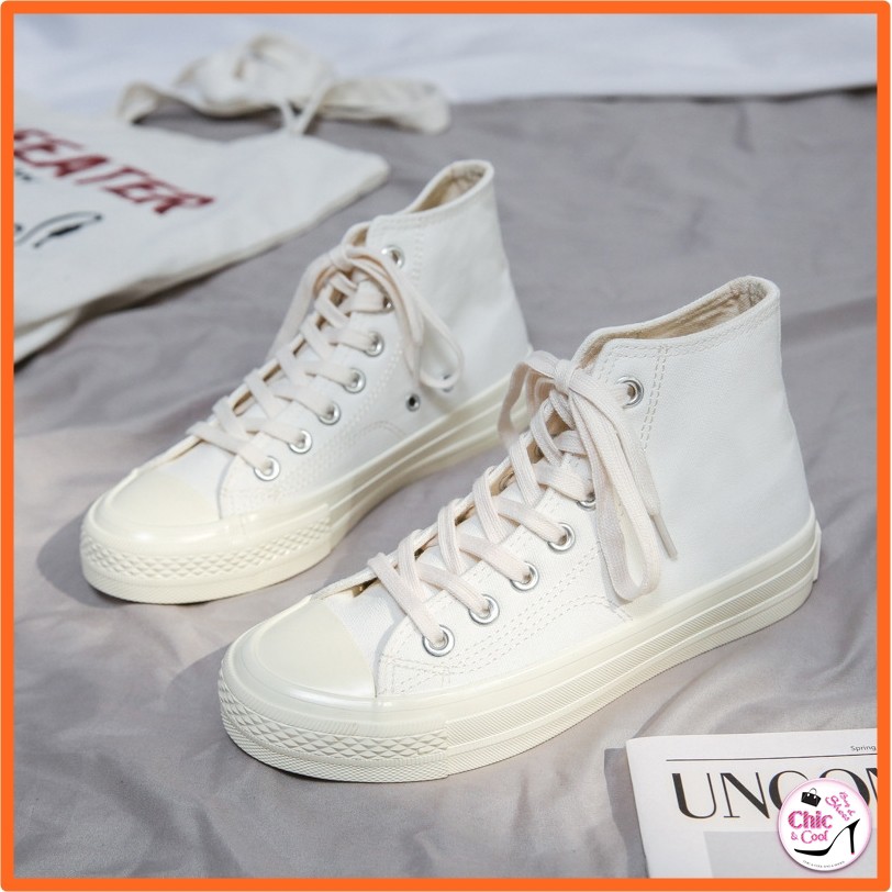 & รองเท้าผ้าใบแฟชั่น แบบหุ้มข้อ เบอร์ 35-40 สีขาว เท่ๆ