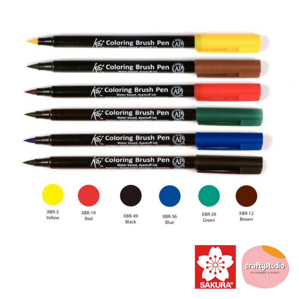 6 ชิ้น BOLD & VIVID Sakura Koi Coloring Brush Pen Set, Water Brush Pen