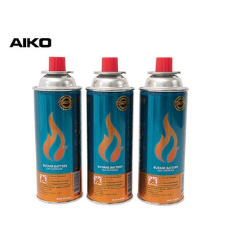 AIKO #GC-1000 แก๊สกระป๋อง แพ็ค 3 (250 กรัม/กระป๋อง) ใช้คู่เตาแก๊สปิคนิคและหัวพ่นไฟอาหาร