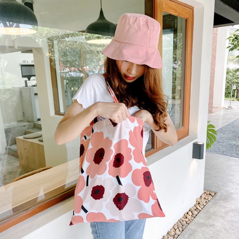 [Mimmuffin] กระเป๋าผ้าลายดอก กระเป๋าผ้าใบใหญ่ ถุงผ้า
