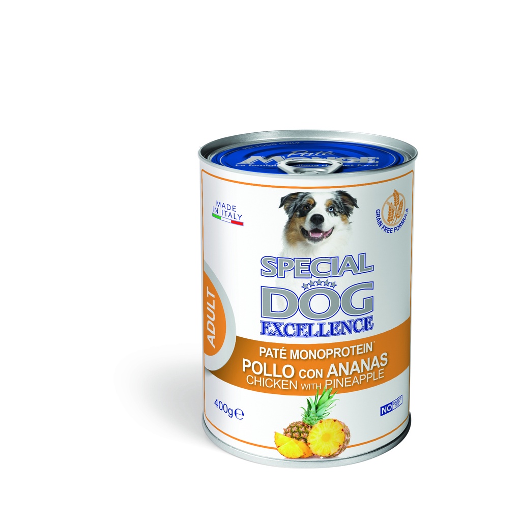 Monge Special Dog Grain Free อาหารสุนัขแบบกระป๋อง เกรนฟรี โมโนโปรตีน ไก่&สัปรด 400 กรัม 3 กระป๋อง