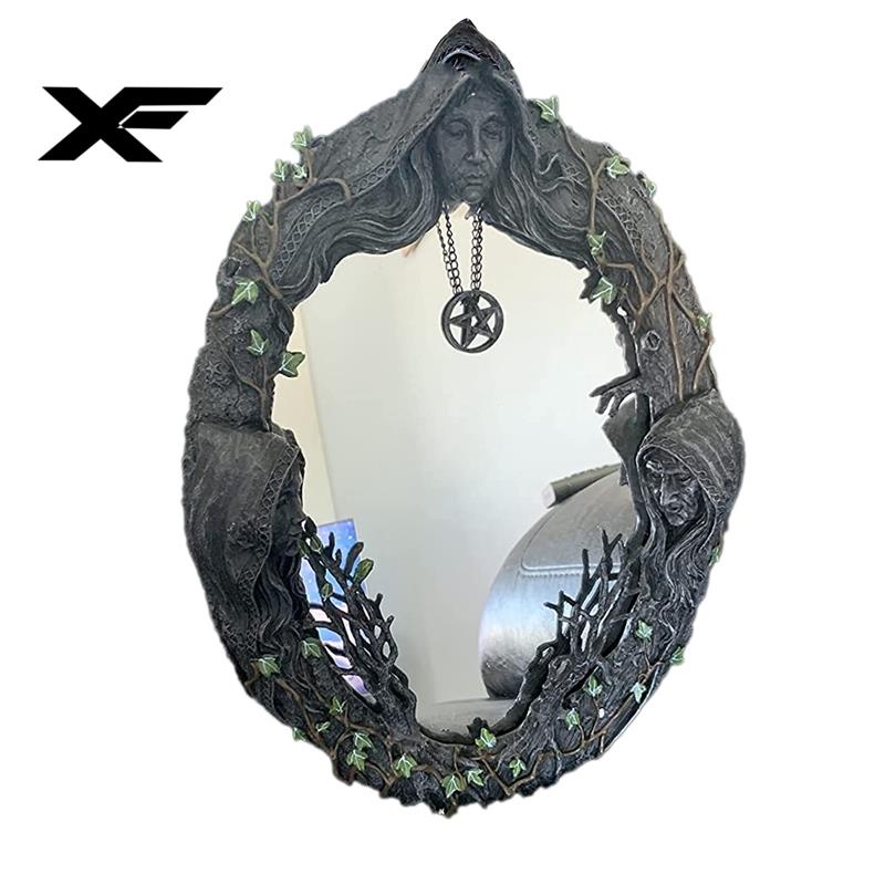 Triple Moon Goddess Trinity Wall-Mounted Mirror with Five-Pointed
