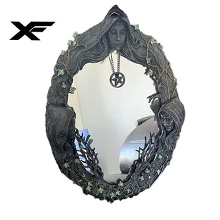 Triple Moon Goddess Trinity Wall-Mounted Mirror with Five-Pointed