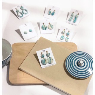 ต่างหูแฟชั่น ต่างหูวินเทจ Handmade Earring (สี Blue Ocean)