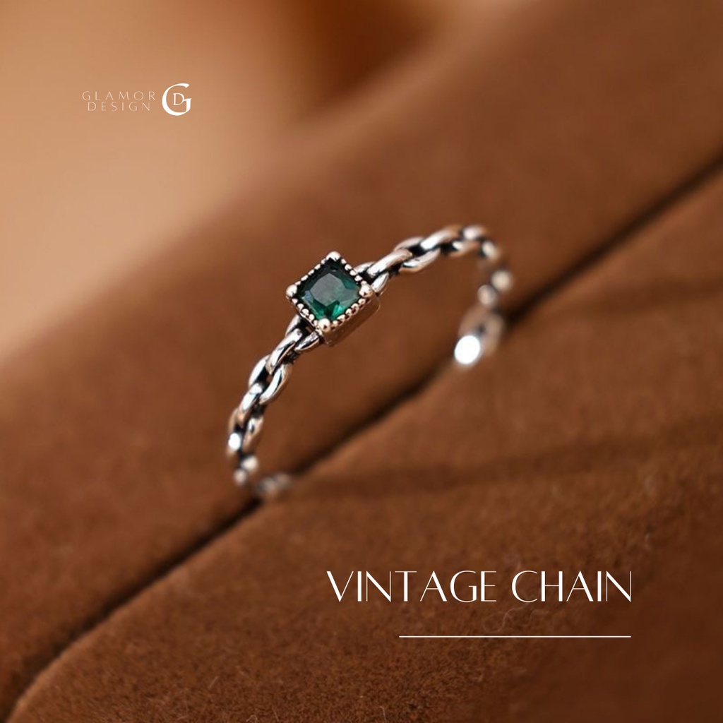GLAMOR แหวนเงินแท้ VINTAGE CHAIN แหวนพลอย แหวนปรับขนาดได้ ของขวัญให้แฟน แหวนมงคล แหวนผู้หญิง แหวนหิน