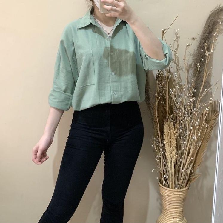 KEMEJA Womens Large Linen Shirt Olivia Shirt Linen Pocket