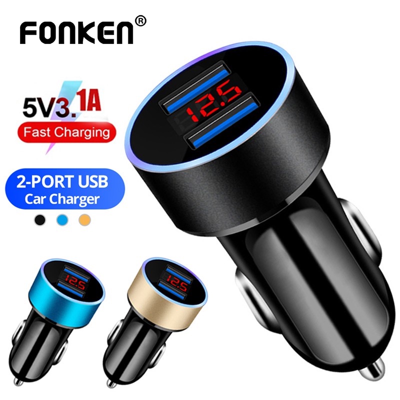 66 W Car Charger 12V 3.1A USB สายชาร์จรถ 2 พอร์ต สายชาร์จโทรศัพท์ จอแสดงผล LED ชาร์จไว อะแดปเตอร์ สากล