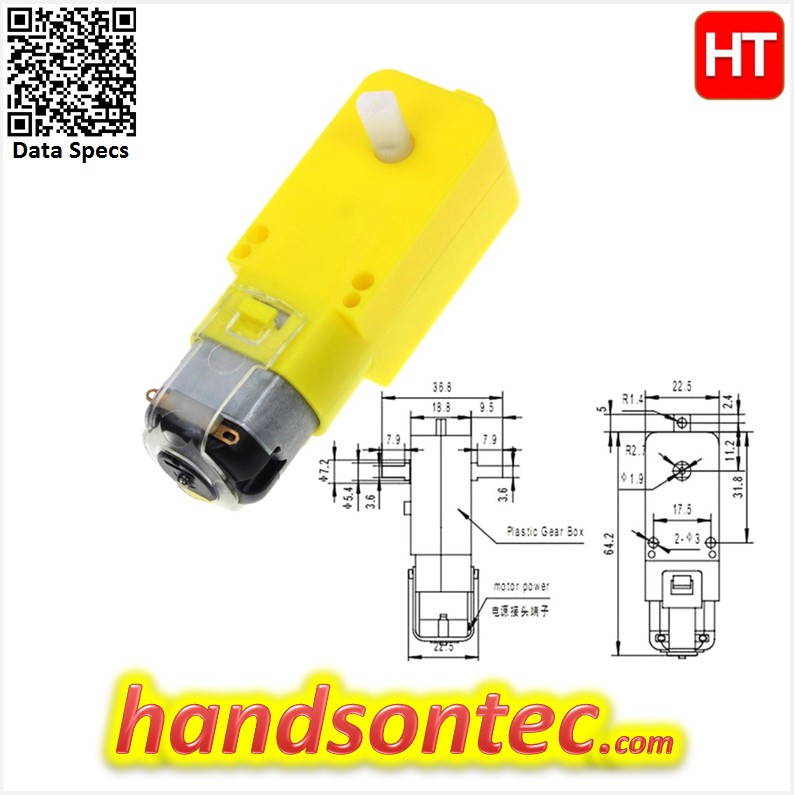 (50~200)RPM@6V Mini DC Gear TT Motor – Dual Shaft