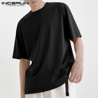 Incerun เสื้อยืดลําลอง คอกลม แขนสั้น ผ้าฝ้าย สีพื้น สําหรับผู้ชาย