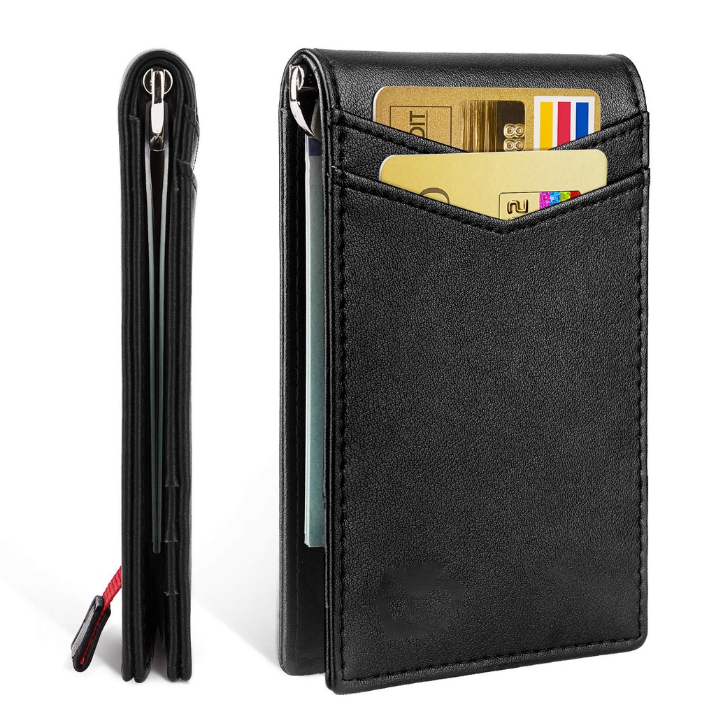 Slim Leather Bifold Wallet with Money Clip Mens Card Holder RFID Minimalist Wallet