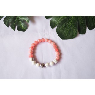 ส่งฟรี กำไลหินนำโชค โรโดรโครไซท์ (Rhodochrosite) ร้อยกับลูกปัดโรเดียมไม้กางเขน