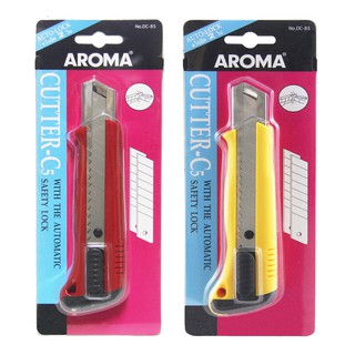 มีดคัตเตอร์สแตนเลสหุ้มพลาสติก AROMA DC-85 ใช้ใบมีดขนาดใหญ่ มีช่องเก็บใบมีสำรองในตัว (PC)