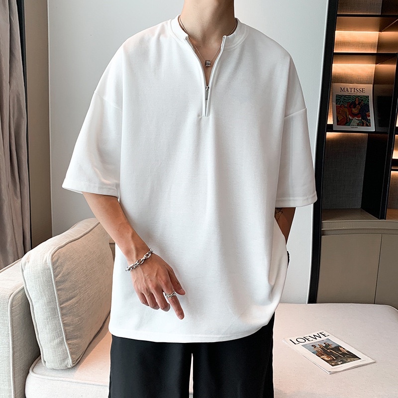 พร้อมส่งเสื้อยืด OveRsiZE คอกลม แต่งซิป ( T376 )
