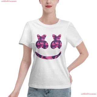 แฟชั่นที่กำหนดเอง มาร์ชแมลโล DJ Disc Jockey ดีเจ ดนตรี DJ Marshmello Classic T-Shirt Tee Shirts Womens Basic Short Slee