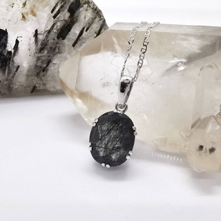 สร้อยคอเงินจี้หินไหมดำ Black Tourmaline Quartz