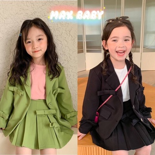 MAX BABY🐰พร้อมส่ง🐰ชุดเซ็ตสำหรับเด็กผู้หญิง เสื้อสูท/กระโปรงพลีทสไตล์เกาหลี (207)