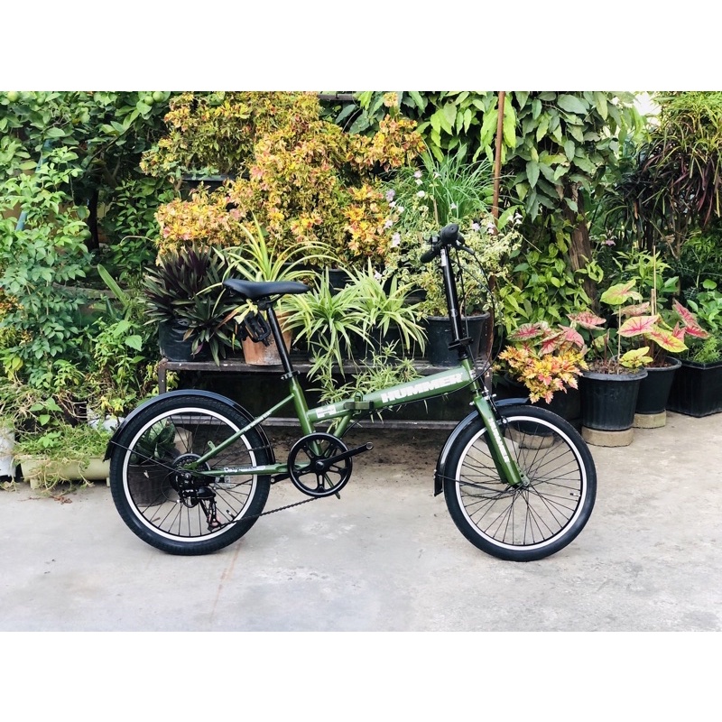 จักรยานพับเล็ก เก่าญี่ปุ่น ยี่ห้อ Hummer แท้ สีเขียวทหารสวยๆ เฟรมเหล็ก สภาพสวยปิ๊งๆ (M)