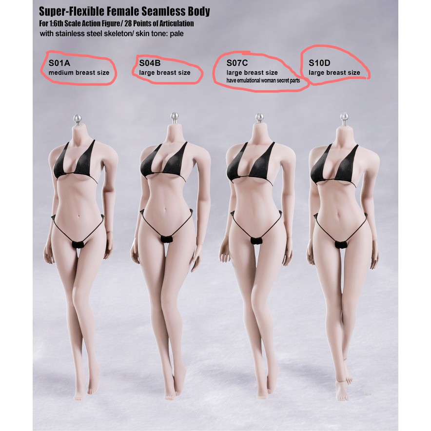 TBLeague Phicen 1/6 หญิง Fair-complexion S01A/S04B/S07C/S10D  without privacy part