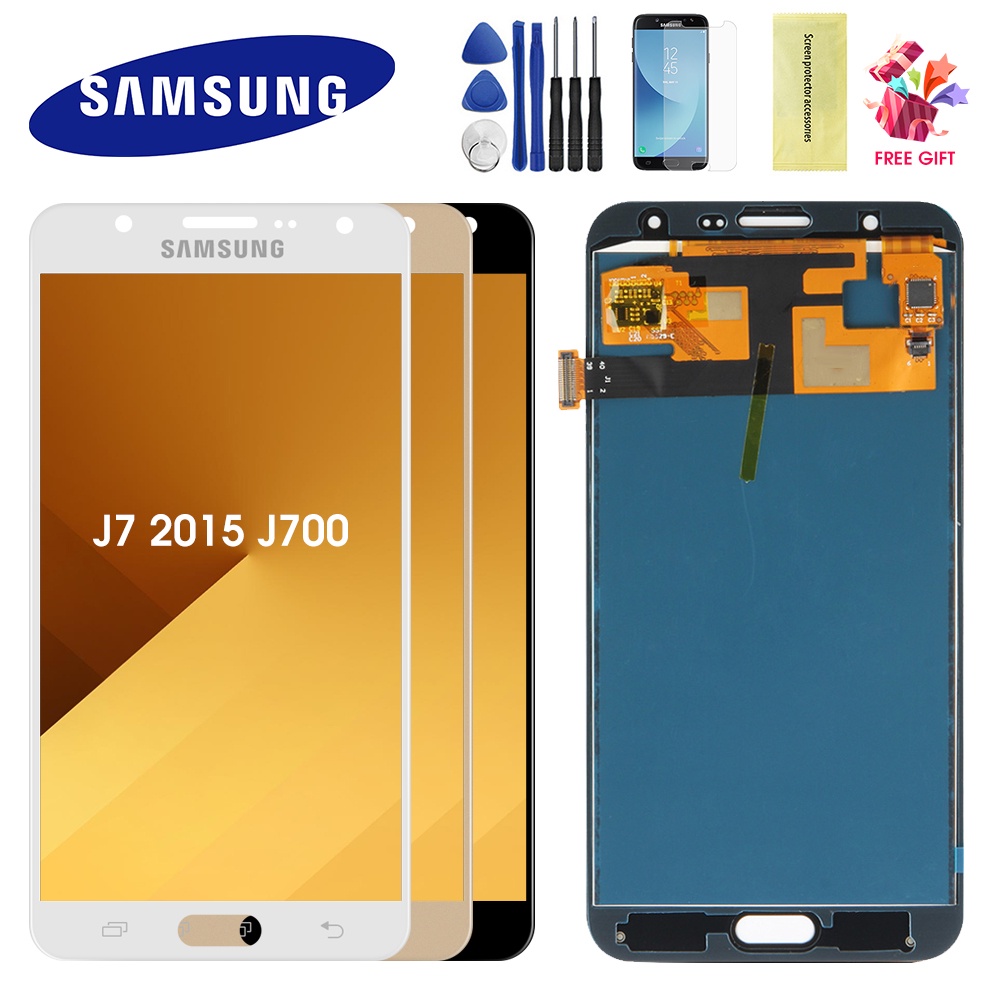 LCDS ทดสอบ 100% สําหรับ Samsung Galaxy J7 2015 J700 J700F J700H J700M จอแสดงผล LCD Touch Screen Digi
