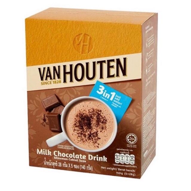 #แวนฮูเต็น 3in1 มิลค์ช็อกโกแลตดริ้งค์ 140 กรัม #Van Houten มิลค์ช็อกโกแลต(กล่องบรรจุ5ซอง)