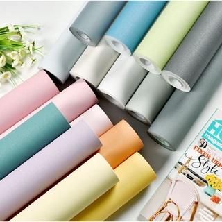 วอลเปเปอร์ติดผนัง สติกเกอร์ติดผนัง Wallpaper PVC กันน้ำ สีพาสเทล กาวในตัว ติดผนังสีพื้นเรียบ หน้ากว้าง 60 ซม X ยาว 5เมตร