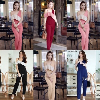 Jumpsuit จั้มสูทสายเดี่ยวไหล่เดียวแต่งระบายเฉียงขายาว ขาจั๊มทรงกระบอก  มีซิปหลัง   AP17064