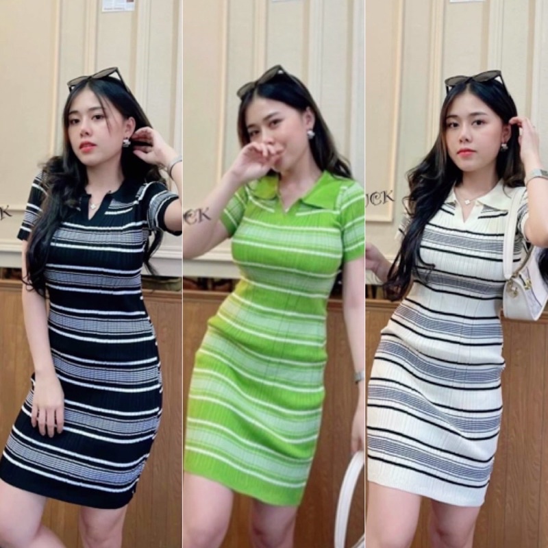 aimorn_shop มินิเดรสเข้ารูป ทรงคอโปโลแขนสั้น เป็นงานไหมพรมผ้าร่อง งานดีมากก