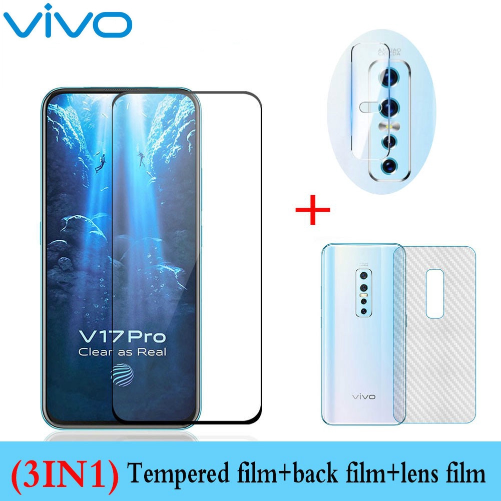 Vivo V17 V17 Pro Y11 Y12 Y15 Y17 Y19 V15 S1 Pro Full Screen Tempered Glass Film +Camera lens film+Carbon Fiber Back Film