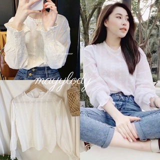 💗mayylody💗 เสื้อลูกไม้ สีขาว ผ้าฉลุลายสวย 🌻✨🌸💕 เสื้อสีขาว เสื้อแต่งลูกไม้ เสื้อน่ารัก เสื้อลูกไม้สีขาว