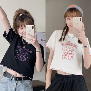 เสื้อครอปท็อปแขนสั้น เอวสูง แบบเข้ารูป สไตล์เกาหลี แฟชั่นฤดูร้อน สําหรับผู้หญิง