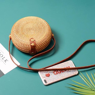 [พร้อมส่ง] กระเป๋าหวาย (Rattan Bag) ทรงกลม (มี2ด้าน ด้านเรียบและด้านมีลายค่ะ)