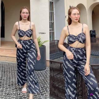 MM17094 set 2 ชิ้น เสื้อสายเดี่ยว + กางเกงขายาวพิมลาย Set of 2 pieces. Single-breasted shirt + printed trousers