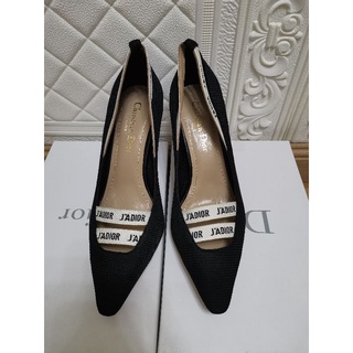 Dior Black Canvas Jadior Ribbon Pointed Toe Pumps Size 41