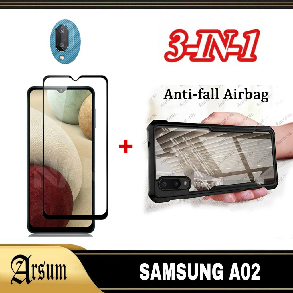 LAYAR 3-IN-1 Case hp SAMSUNG AO2/ M02 + กระจกนิรภัยหน้าจอ + กล้อง (2-IN1) Softcase SAMSUNG A02/ M02