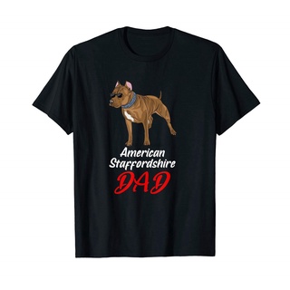 เสื้อยืดลําลอง ผ้าฝ้าย แขนสั้น คอกลม ทรงหลวม พิมพ์ลาย Stafshire Terrier Dad Fathers Day สไตล์อเมริกัน สําหรับผู้ชาย