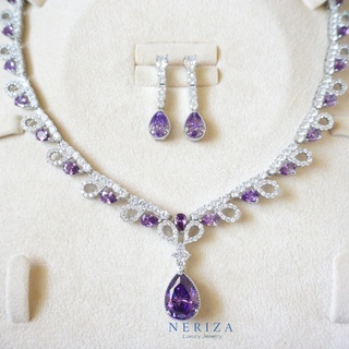 Neriza Jewelry/ชุดเครื่องประดับเพชรสังเคราะห์เกรดพรีเมี่ยม ประกายเทียบเท่าเพชรแท้จัดส่งฟรี พร้อมกล่อง NZC021