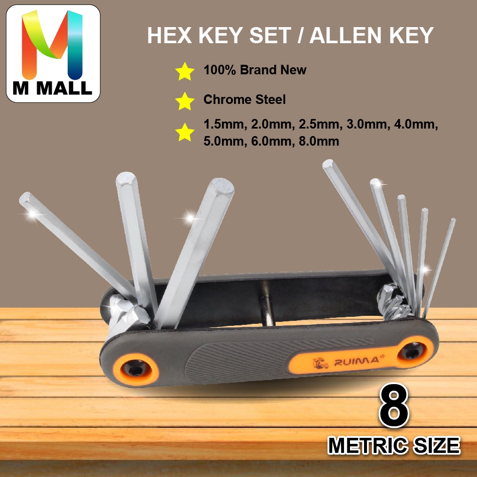 FOLDING HEX KEY SET / ALLEN KEY(CRVMO) 8 ชิ้น