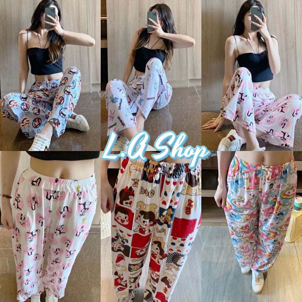 L,A Shop ​​พร้อมส่ง กางเกงขายาว เอวส​ม็อค​ลายการ์ตูนน่ารักสุดๆ "KU-777"  01