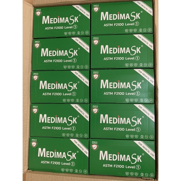 Medimask **สีเขียว** ป้องกันฝุ่นPM2.5 หน้ากากทางการแพทย์ 3ชั้น กล่องละ50ชิ้น 🛍พร้อมส่ง🛍