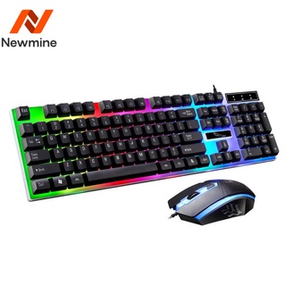 Newmine G21 LED Rainbow Color Backlight Gaming Game แป้นพิมพ์และเมาส์แบบมีสาย USB ชุดกันลื่นกันน้ำสีรุ้ง