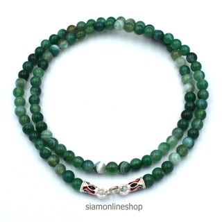 STONE NECKLACE หินอาเกตสีเขียว green agate ขนาด 5 มม. สร้อยคอหินแท้ by siamonlineshop