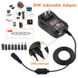 AC/DC Adjustable Adapter อะแดปเตอร์ มี8หัว อะแดปเตอร์ปลั๊กเสียบชาร์จ ปลงไฟปรับโวลท์ได้ 30W 3V-12V อแดปเตอร์ ปรับโวลท์ได้