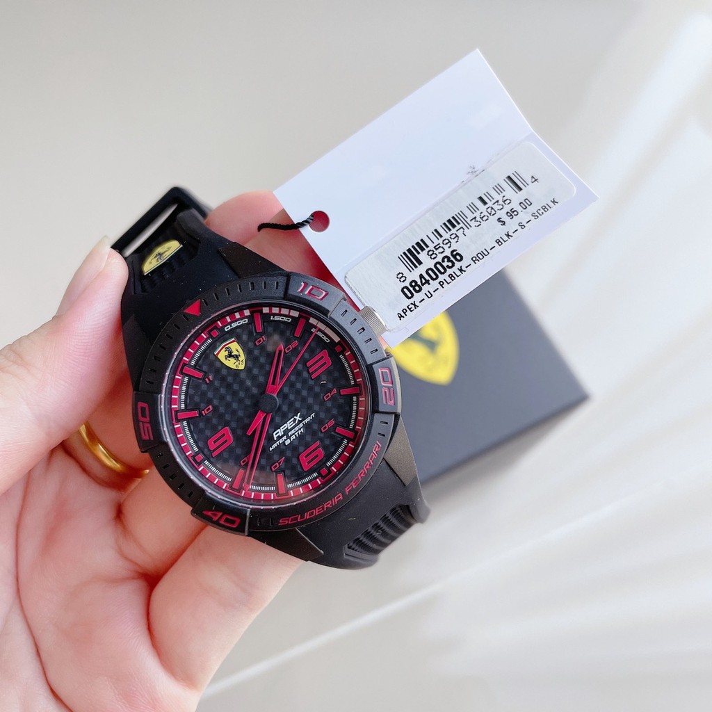 👑ผ่อน0%~แท้100%👑 นาฬิกา Ferrari สีดำ 38 มิล 0840036  Ferrari Unisex's Analogue Quartz Watch with Silicone Strap