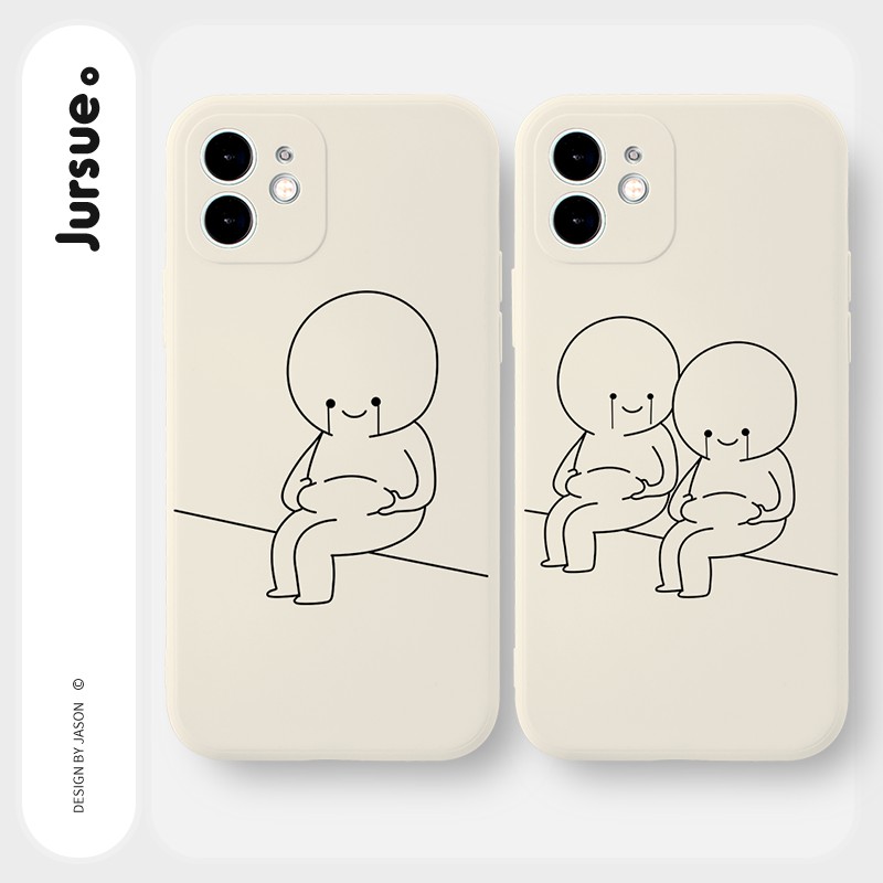 JURSUE เคสคู่ เคสไอโฟน คู่รัก ขอบเหลี่ยมกันกระแทกซิลิโคนนุ่มน่ารักตลก เคสโทรศัพท์ Compatible for iPhone 16 15 14 13 12 11 Pro Max SE 2020 X XR XS 8 7 Plus พลัส Y1590